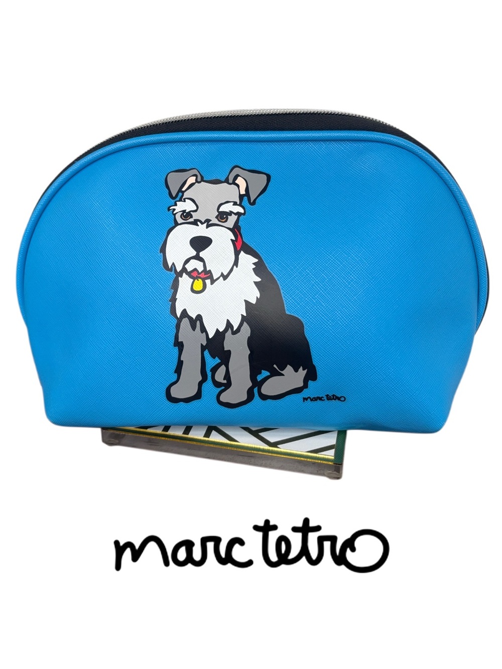 MARC TETRO Blue Cosmetic Pouch with Cartoon Schnauzer dog